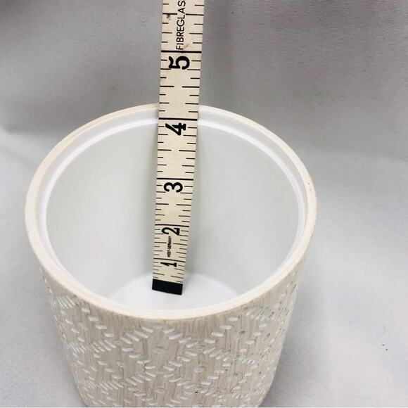 NWOT AMG Global Bathroom Accessories Container Mosaic Tan and White Pattern - Picture 13 of 16